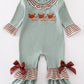 Green farm cow french knot girl romper