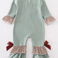 Green farm cow french knot girl romper