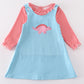 Blue valentine dinosaur applique girl dress set