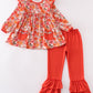 Fall floral print ruffle girl set