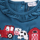 Navy farm french knot girl bloomer set