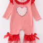 Red stripe valentine heart applique girl romper