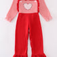 Red stripe valentine heart applique girl jumpsuit set