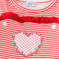 Red stripe valentine heart applique girl jumpsuit set