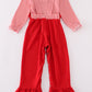 Red stripe valentine heart applique girl jumpsuit set