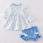 Blue bow girl bloomer set