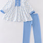 Blue bow girl pants set