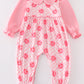 Pink valentine smile print girl jumpsuit set