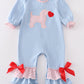 Blue valentine puppy heart applique girl romper