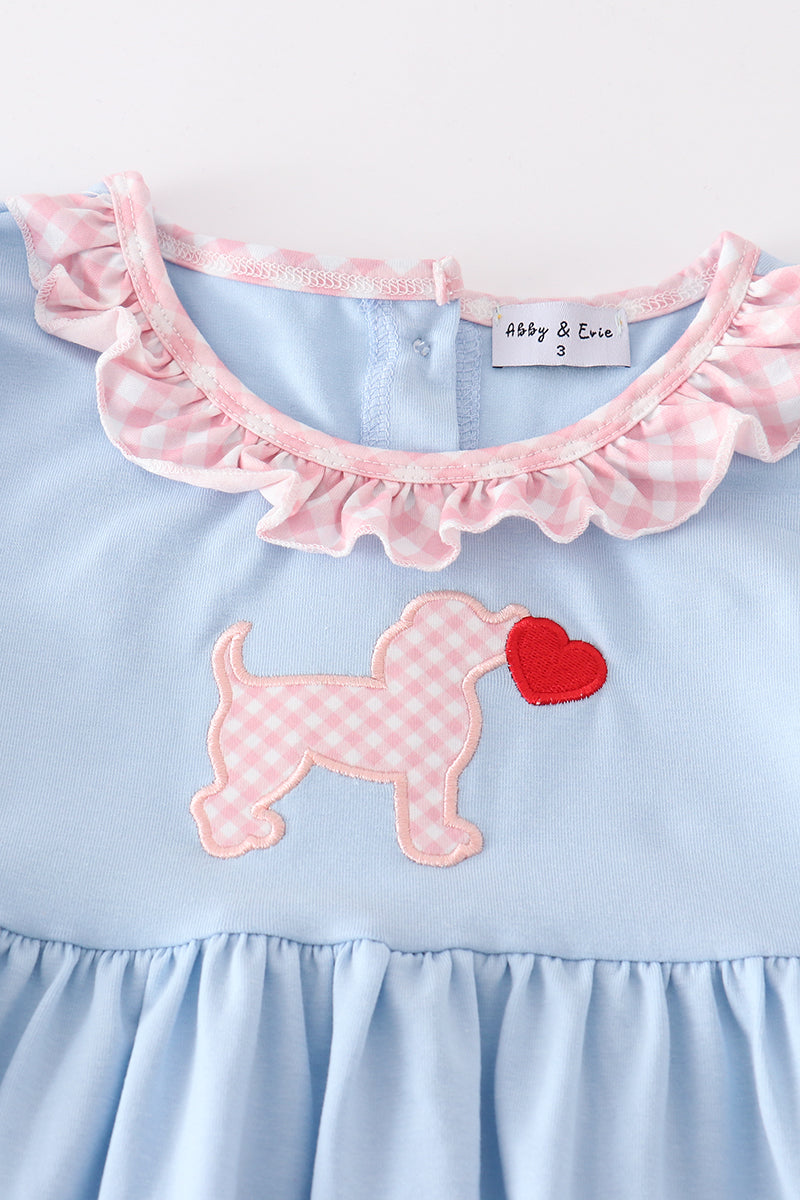 Blue valentine puppy heart applique girl set