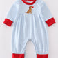 Blue stripe valentine puppy heart embroidery boy romper