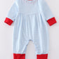 Blue stripe valentine puppy heart embroidery boy romper