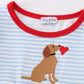 Blue stripe valentine puppy heart embroidery girl set