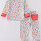 Pink floral print girl pajamas set