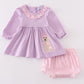 Purple valentine'day puppy embroidery girl bloomer set