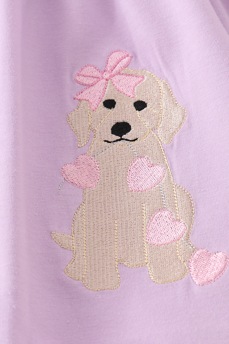 Purple Valentine puppy embroidery girl set