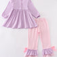 Purple Valentine puppy embroidery girl set