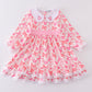 Pink valentine heart bow embroidery girl ruffle dress