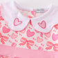 Pink valentine heart bow embroidery girl ruffle dress