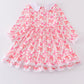 Pink valentine heart bow embroidery girl ruffle dress