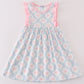 Pink bow print girl dress