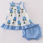 Blue hydrangea print girl bloomer set