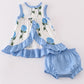 Blue hydrangea print girl bloomer set