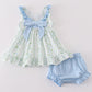 Blue botanical print girl bloomer set