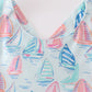 Green sailboat print ruffle girl set