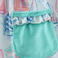 Green sailboat print ruffle girl set