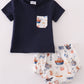 Navy beach print boy bloomer set