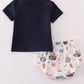 Navy beach print boy bloomer set