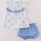 Blue bow ruffle girl bloomer set