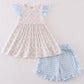 Blue hydrangea print girl set