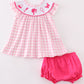 Pink barbie embroidery gingham girl bloomer set