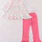 Pink bow embroidery girl set