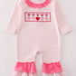 Pink plaid heart embroidery girl romper