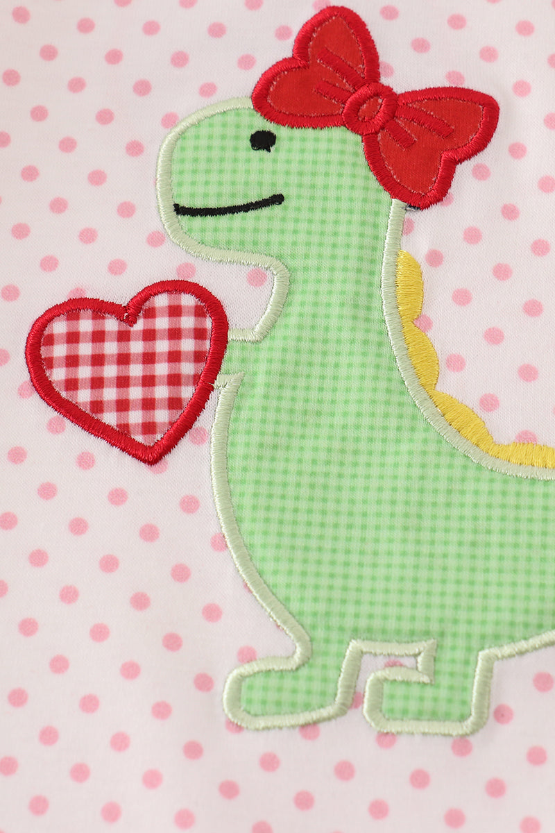 Pink dinosaur heart applique girl romper