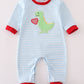 Blue dinosaur heart applique boy romper