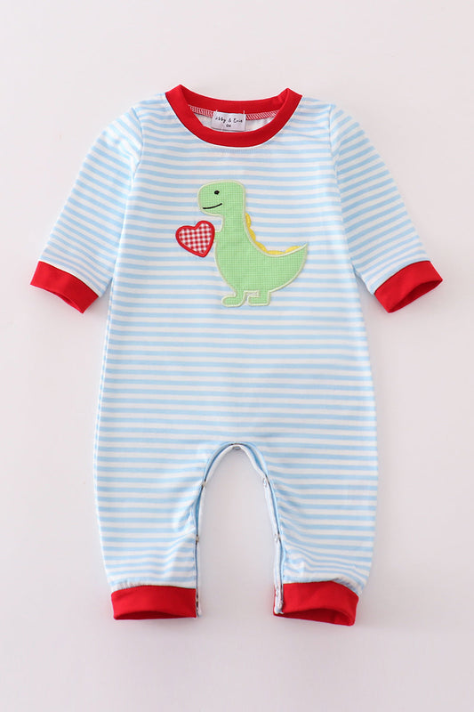 Blue dinosaur heart applique boy romper