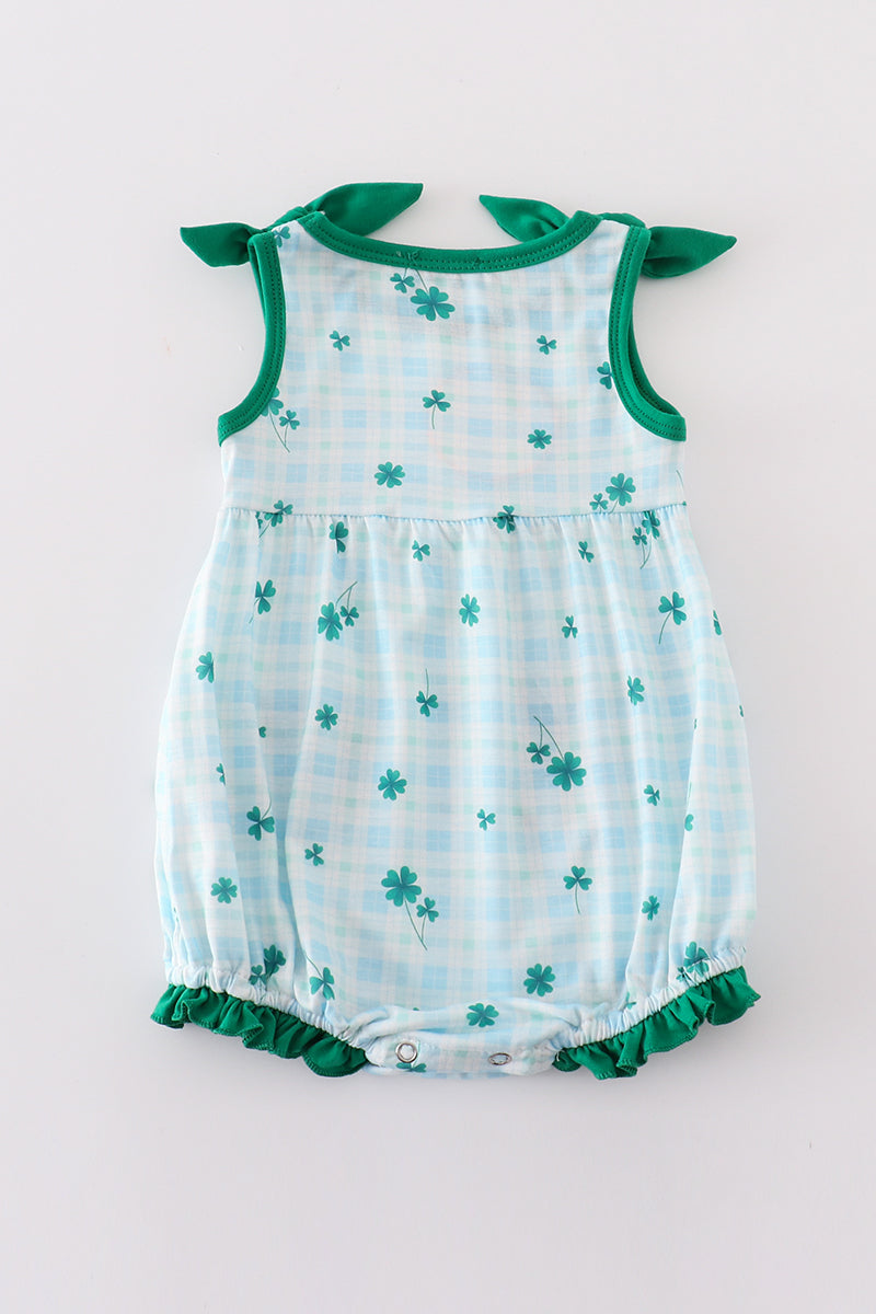 Green lucky clover embroidery girl bubble