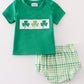 Green lucky clover embroidery boy bloomer set