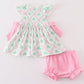 Pink green bow clover embroidery girl bloomer set