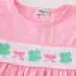 Pink green bow clover embroidery girl set