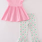 Pink green bow clover embroidery girl set