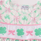 Pink green bow clover embroidery girl dress