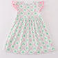 Pink green bow clover embroidery girl dress