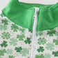 Green lucky charm french knot clover girl pullover