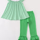 Green stripe lucky charm french knot girl set