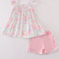 Pink Pastel Meadow print smocked girl set